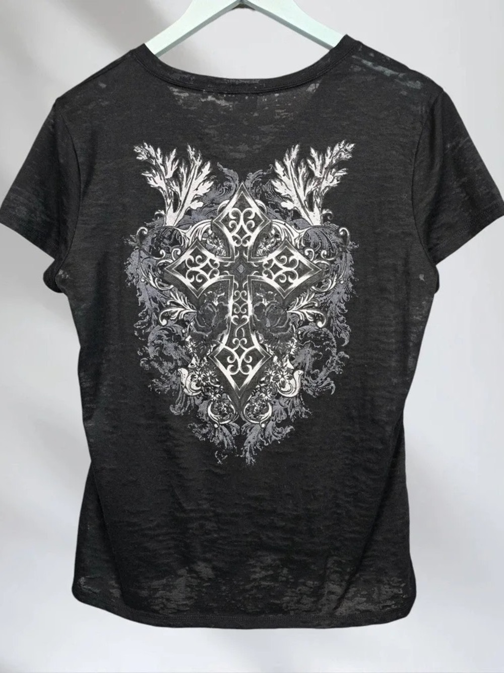 Women's Black Short Sleeve Graphic Cross Back Tee